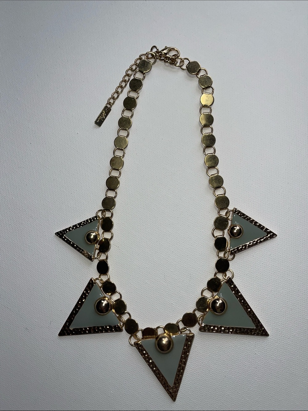 Gold and Pale Green Triangle Statement Necklace